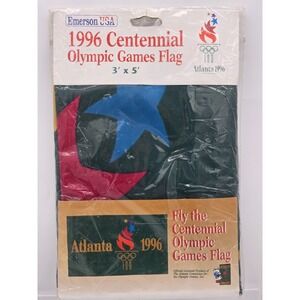 Vintage New USA OLYMPIC Games 100 Atlanta 1996 Banner Emerson Flag L 35"x57"